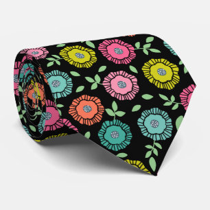 Gravata Padrão floral multicolorido Fundo preto