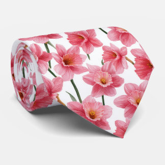Gravata Padrão Floral Narciso Rosa