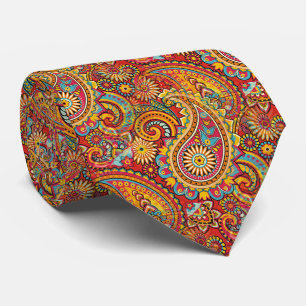 Gravata Padrão Floral Paisley Vermelho Azul Laranja Amarel
