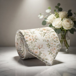 Gravata Padrão Floral Pastel Elegante em Branco Macio