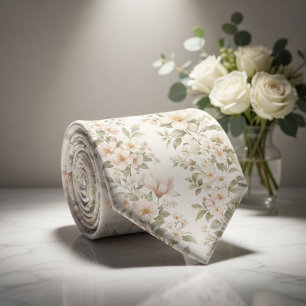 Gravata Padrão Floral Pastel Elegante em Branco Suave