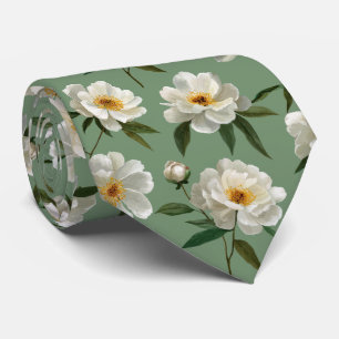 Gravata Padrão Floral Peônia Branca
