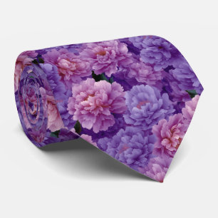 Gravata Padrão Floral Peônia Rosa Roxo