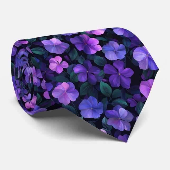 Gravata Padrão Floral Periwinkle Escuro (Rolled)