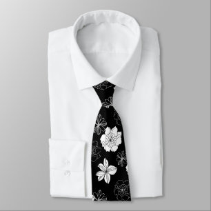 Gravata Padrão Floral Preto e Branco