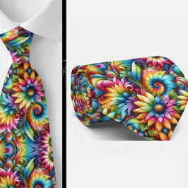 Gravata Padrão Floral Psicanodélico Tie-Dye
