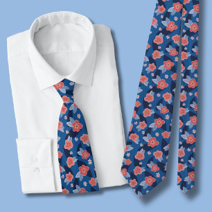 Gravata Padrão Floral Rosa e Azul