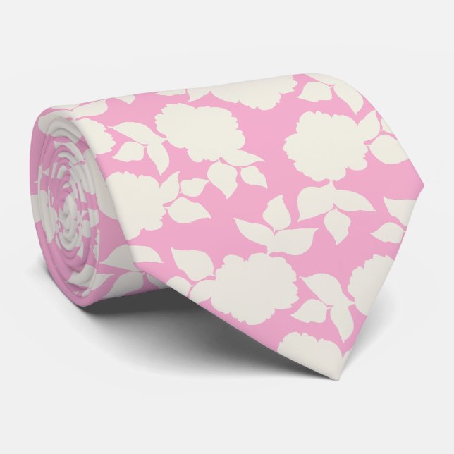 Gravata Padrão floral rosa e branco chique (Rolled)