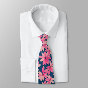 Gravata Padrão Floral Rosa Marinho Retro