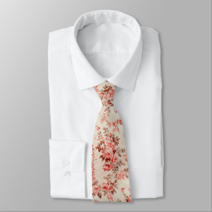 Gravata Padrão Floral Rosa-Toile Francês Elegante