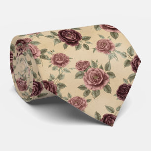 Gravata Padrão Floral Rosa Vintage