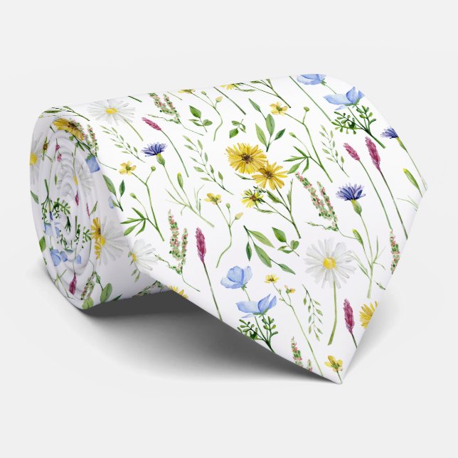 Gravata Padrão Floral Selvagem de Cores Aquáticas (Rolled)