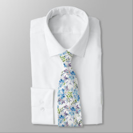Gravata Padrão Floral Sem Costura de Aquarela Azul