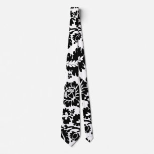 Gravata Padrão Floral Veneziano Preto e Branco de William 