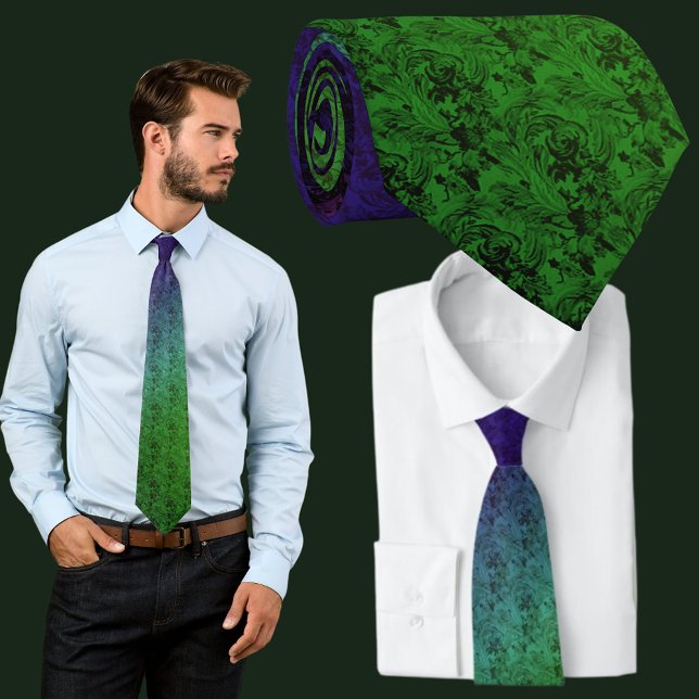 Gravata Padrão Floral Verde Azul (Blue Green Floral Pattern Necktie Neckwear)