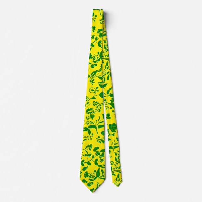 Gravata Padrão Floral Verde G01. B Amarelo BG (Frente)