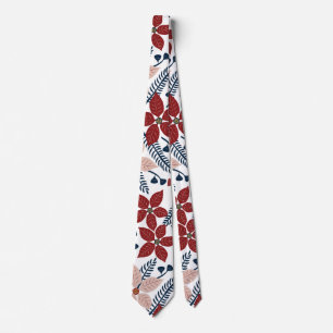 Gravata Padrão Floral Vermelho e Rosa Moderno