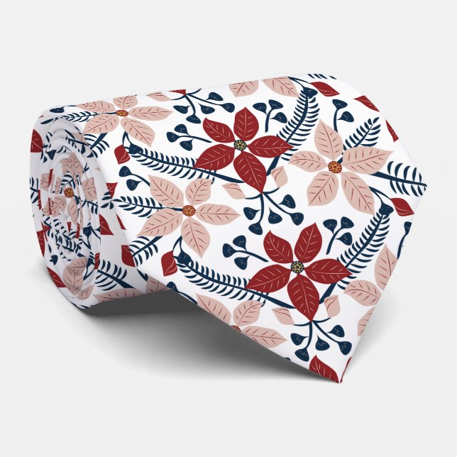 Gravata Padrão Floral Vermelho e Rosa Moderno (Rolled)