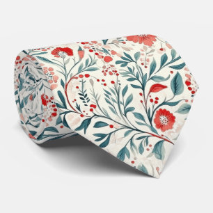 Gravata Padrão Floral Vintage Red Daisy - Botânico