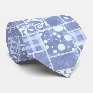 Gravata Padrão Floral Xadrez Azul Crazy Quilt
