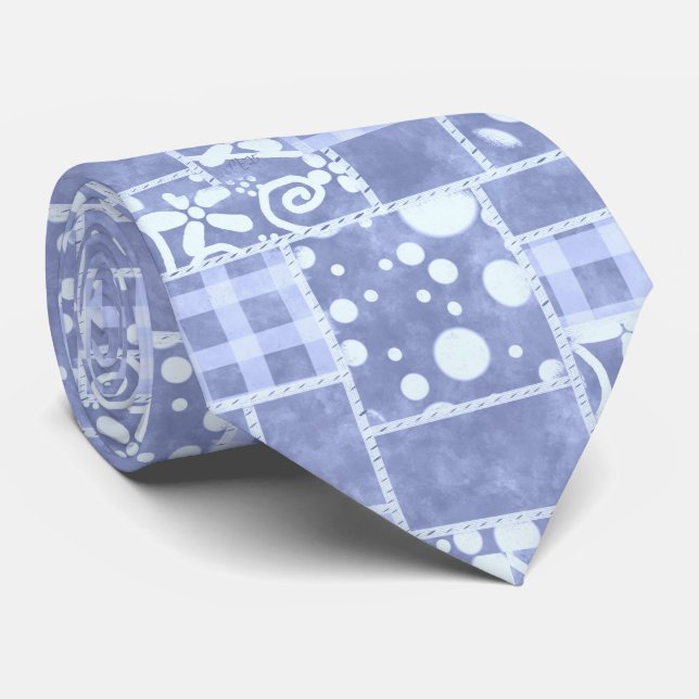 Gravata Padrão Floral Xadrez Azul Crazy Quilt  (Rolled)