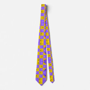 Gravata Padrão floral xadrez moderno roxo e dourado