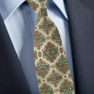 Gravata Padrão Formal Tradicional Creme Cobre Turquesa