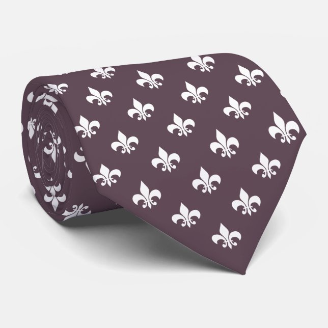 Gravata Padrão Francês Fleur de Lis Roxo Escuro (Rolled)