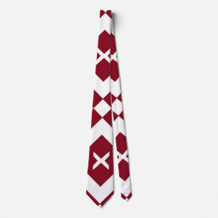 Gravata Padrão Geométrico Abstrato Vermelho e Branco