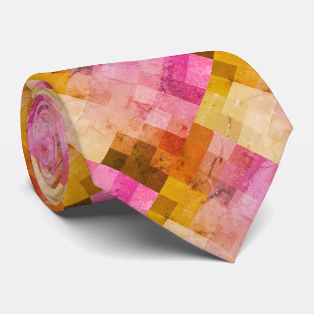 Gravata Padrão Geométrico Aquarela Rosa (Rolled)