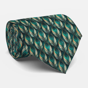 Gravata Padrão Geométrico Art Déco em Verde Água e Dourado