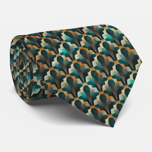 Gravata Padrão Geométrico Art Déco em Verde Água e Dourado