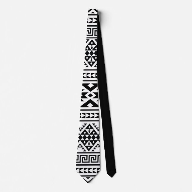 Gravata Padrão Geométrico Branco Negro Tribal Aztec Boho (Frente)