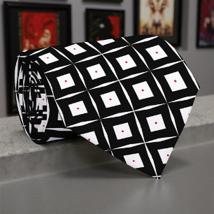 Gravata Padrão Geométrico de Arte em Pé Negro e Branco