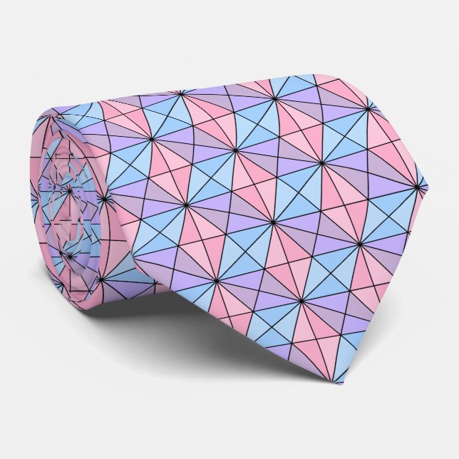 Gravata Padrão geométrico de cores rosa azul roxo pastel (Rolled)