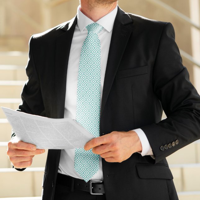 Gravata Padrão Geométrico de Seafoam e Diamantes Brancos (Criador carregado)