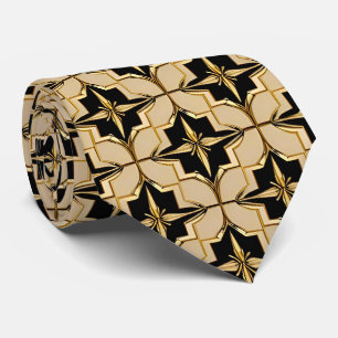 Gravata Padrão Geométrico Elegante em Dourado e Preto