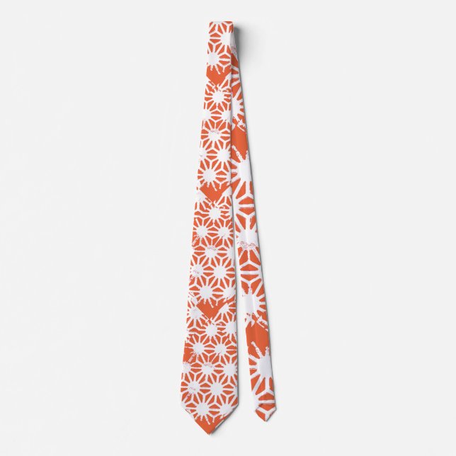 Gravata Padrão geométrico em laranja e branco (Frente)
