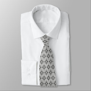 Gravata padrão geométrico fino cinza preto e branco