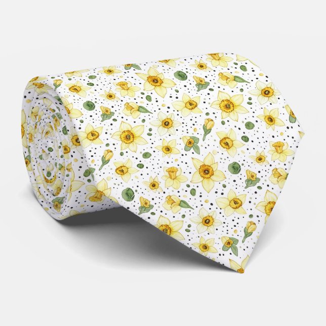 Gravata Padrão Geométrico Floral de Narciso Botânico (2) (Rolled)
