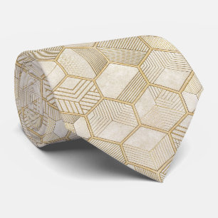 Gravata Padrão Geométrico Hexágono Dourado Elegante - Márm
