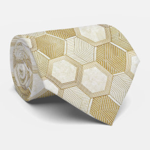 Gravata Padrão Geométrico Hexágono Dourado Elegante - Márm