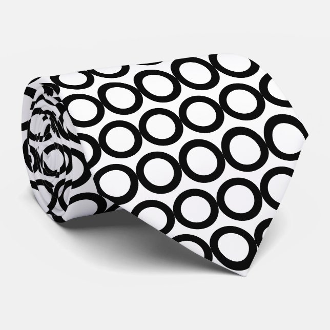Gravata Padrão Geométrico Preto e Branco Círculos (Rolled)