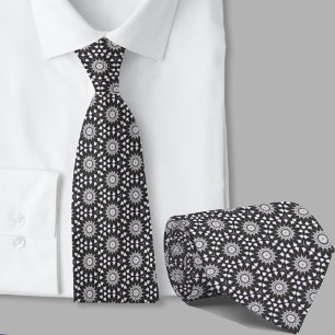 Gravata Padrão Geométrico Preto e Branco Masculino