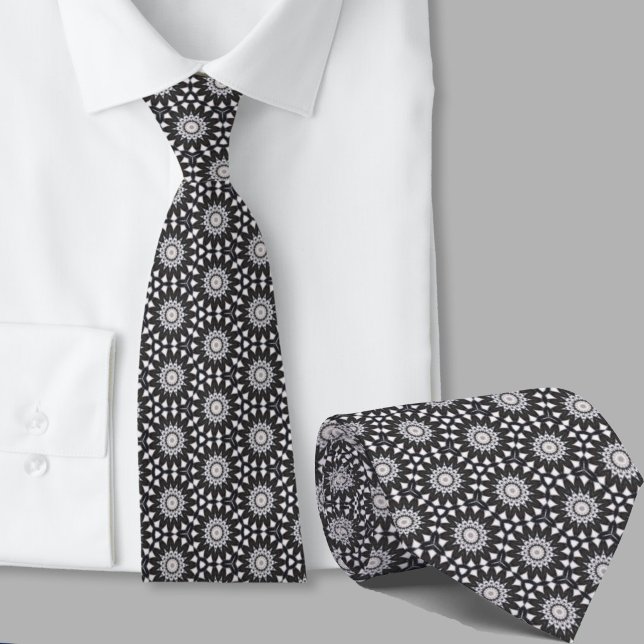 Gravata Padrão Geométrico Preto e Branco Masculino (Criador carregado)