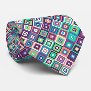 Gravata padrão geométrico quadrado multicolorido
