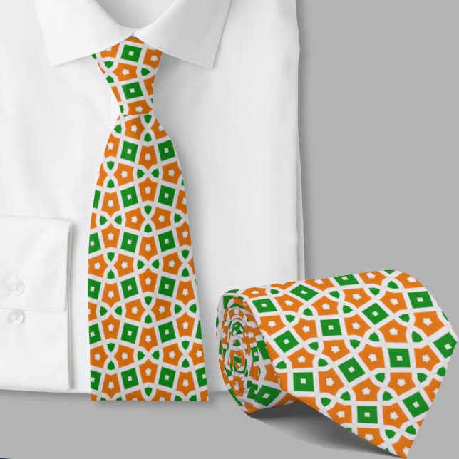 Gravata Padrão Geométrico Verde e Laranja Irlandês  (Criador carregado)