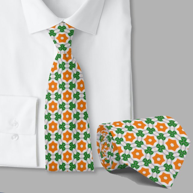 Gravata Padrão Geométrico Verde e Laranja Irlandês  (Criador carregado)