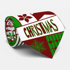 Gravata Padrão Geométrico Vermelho/Verde Feliz Natal