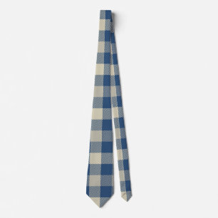 Gravata Padrão Gingham em Azul Marinho, Creme